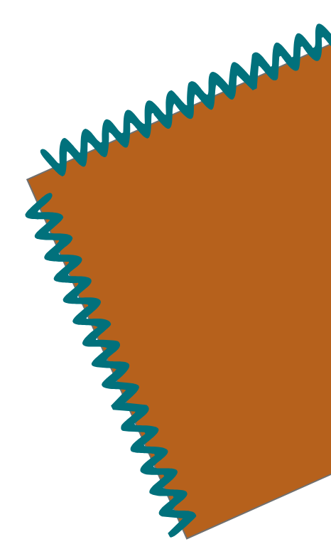 Une planche en bois de couleur marron avec un contour en zigzag bleu.