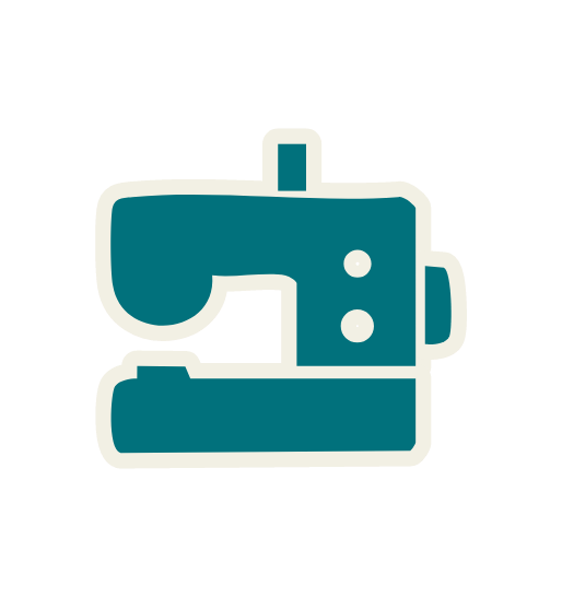 Icône d'une machine à coudre stylisée de couleur bleue et blanche.