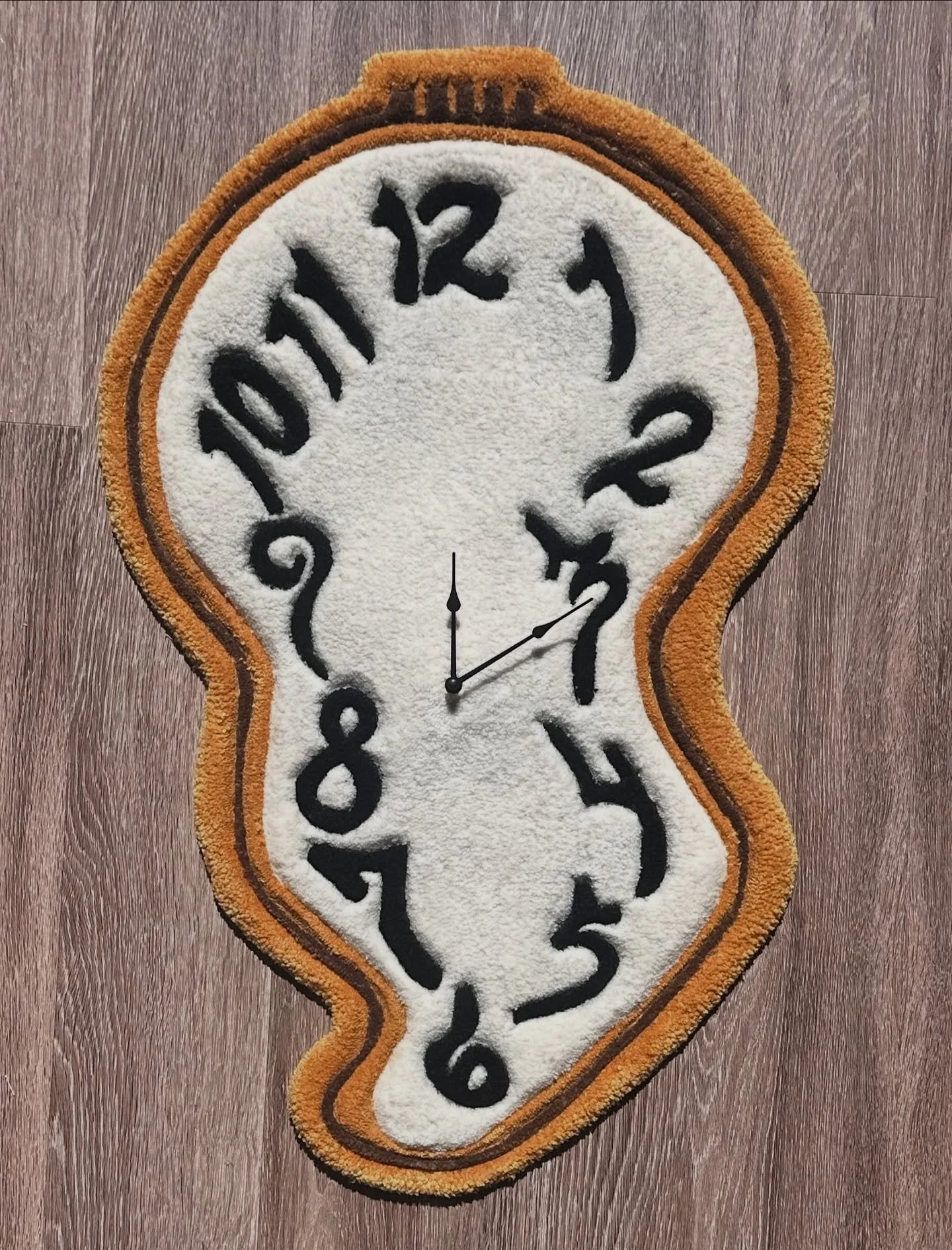 PERSISTENCE OF TIME
by RUGTALK

order now &amp; keep time from slipping away for $260
some assembly required 
commissions open

⏱️

#tuftedrug #artdecor #dali #customclock #customrug