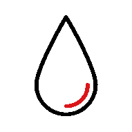 A red blood drop symbol on a black background.