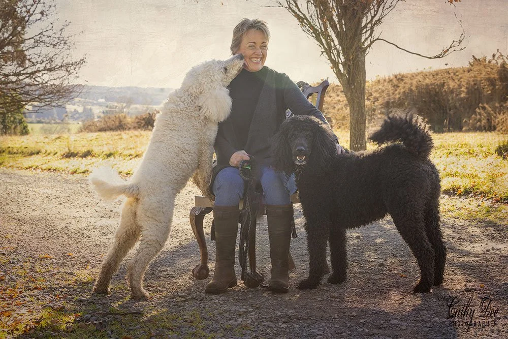 woman with two dog