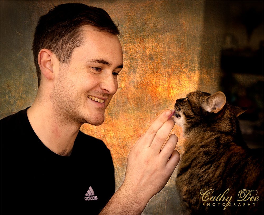 man with his cat