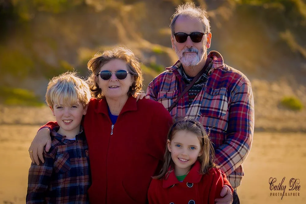 Grandparents with grandkids at the beach