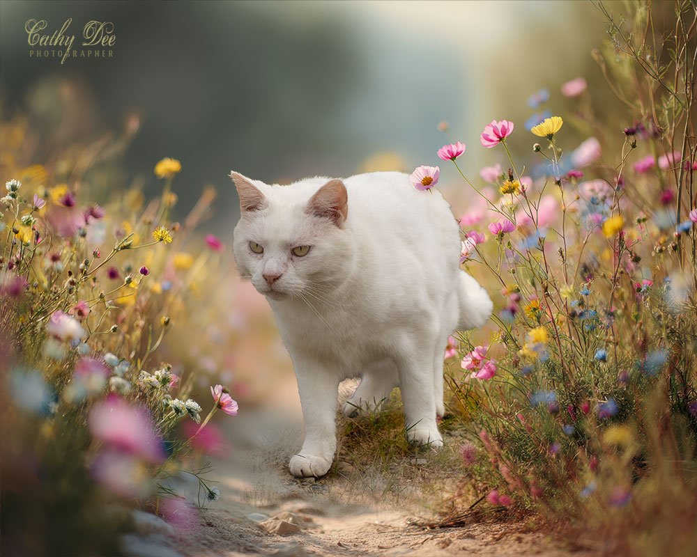 elderly white cat