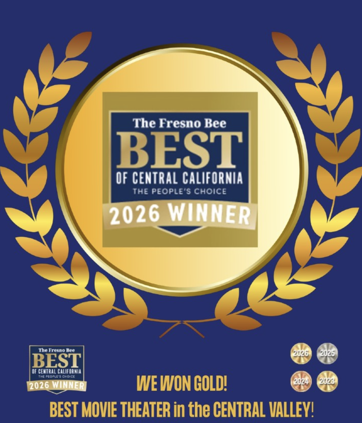 We are incredibly honored to announce that Yosemite Cinema has been voted Gold – Best Movie Theater for 2026! 🥇🍿🎬

This recognition means the world to us because it comes from the people who matter most—our amazing guests and community.

For years
