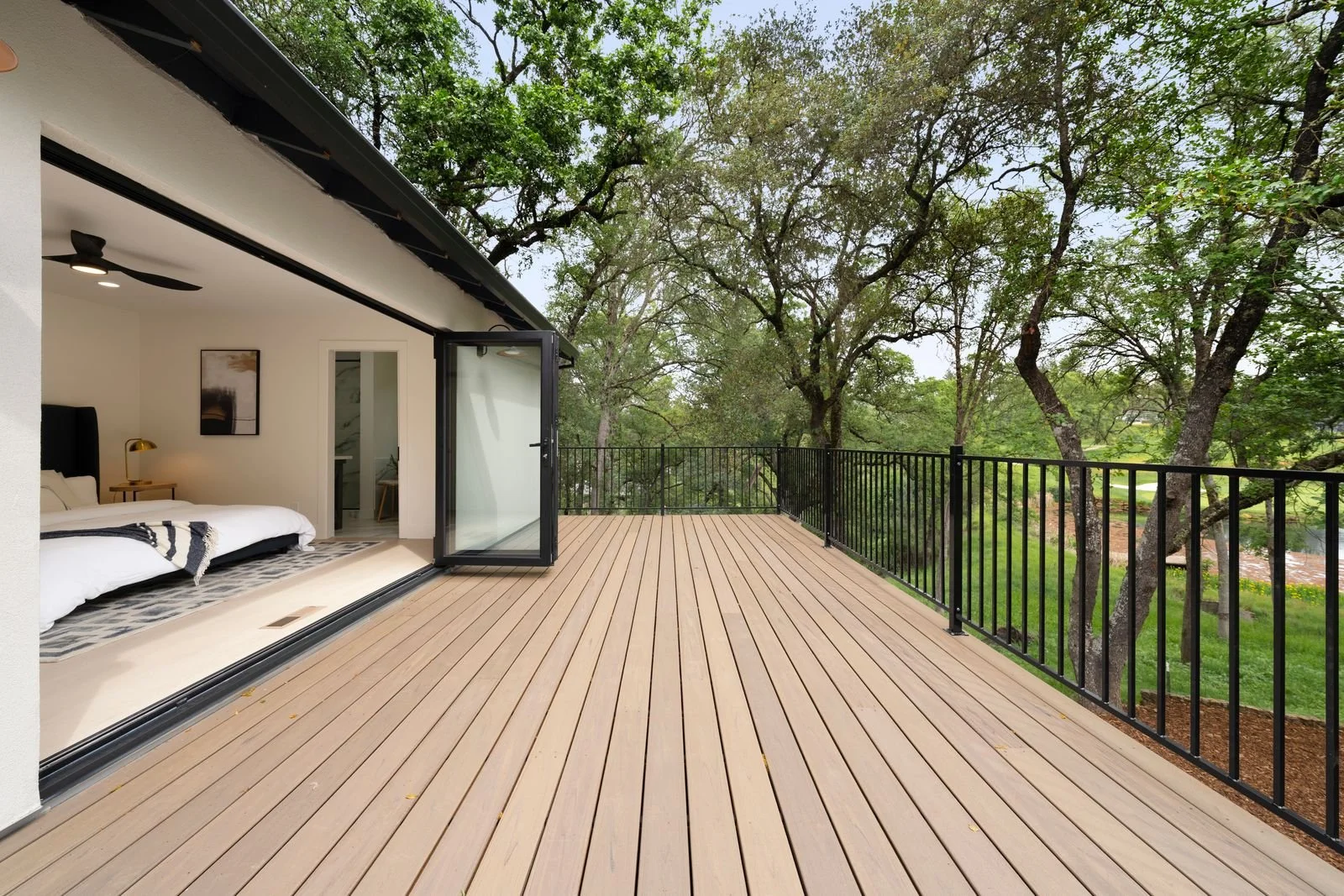 master bedroom opening to the giant back deck