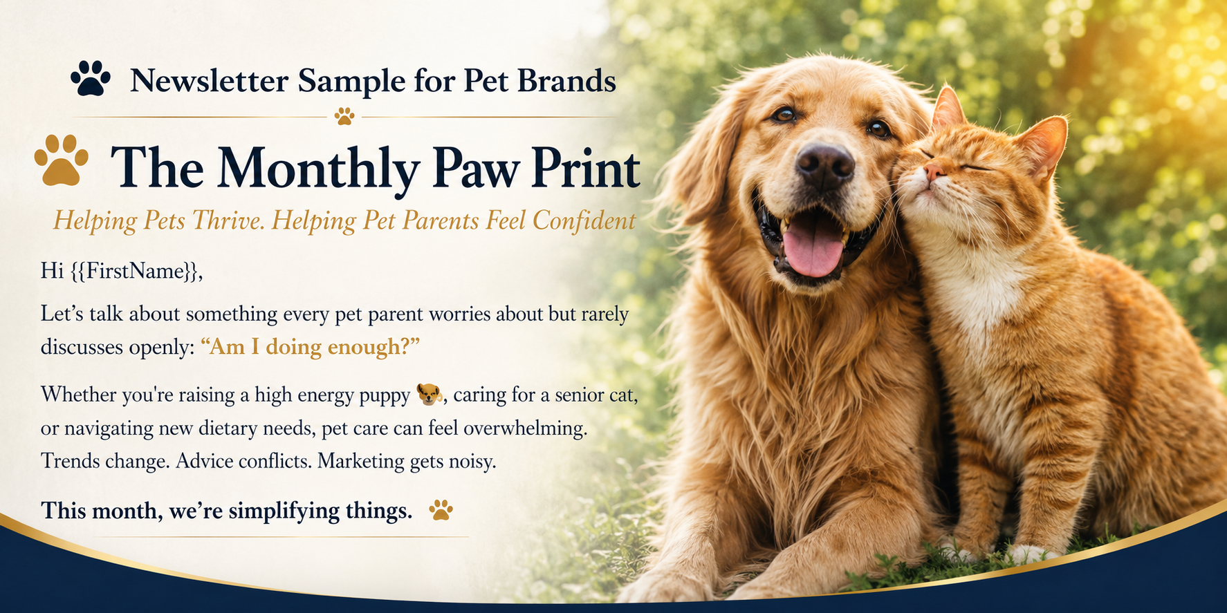 Pet industry branding image representing creative copywriting, website design, and marketing services for pet businesses and animal-focused brands.