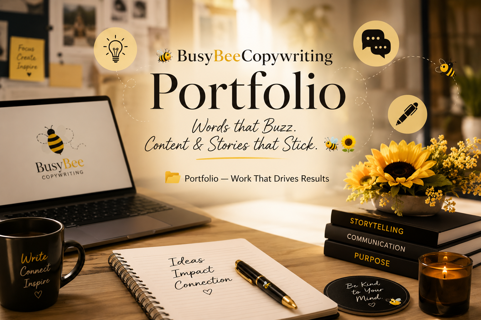 🐝 BusyBeeCopywriting Portfolio
Words that Buzz. Content & Stories that Stick. 🐝🌻
📂 Portfolio — Work That Drives Results
Browse websites, emails, case studies, webinars, and white papers crafted for financial, legal, healthcare, B2B, B2C, and pet 
