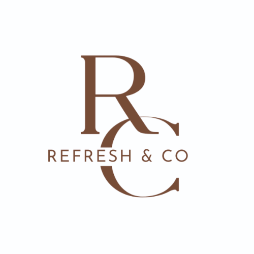 Logo for Refresh & Co featuring a large stylised letter R and C in brown with the text 'REFRESH & CO' below.