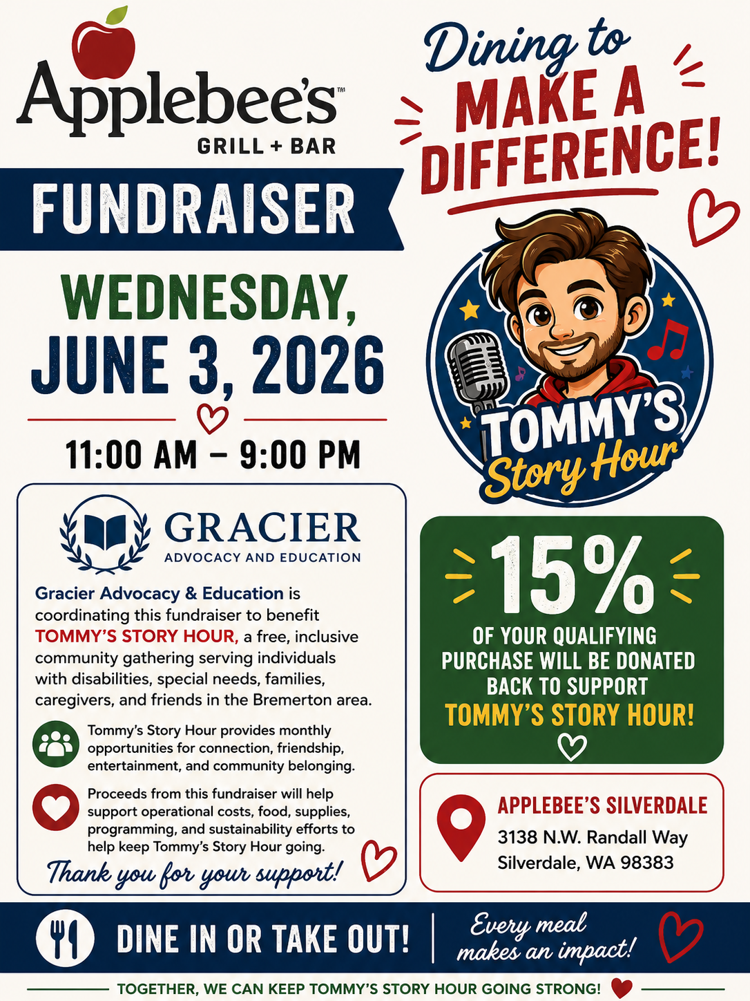 Applebee’s Fundraiser Benefiting Tommy’s Story Hour