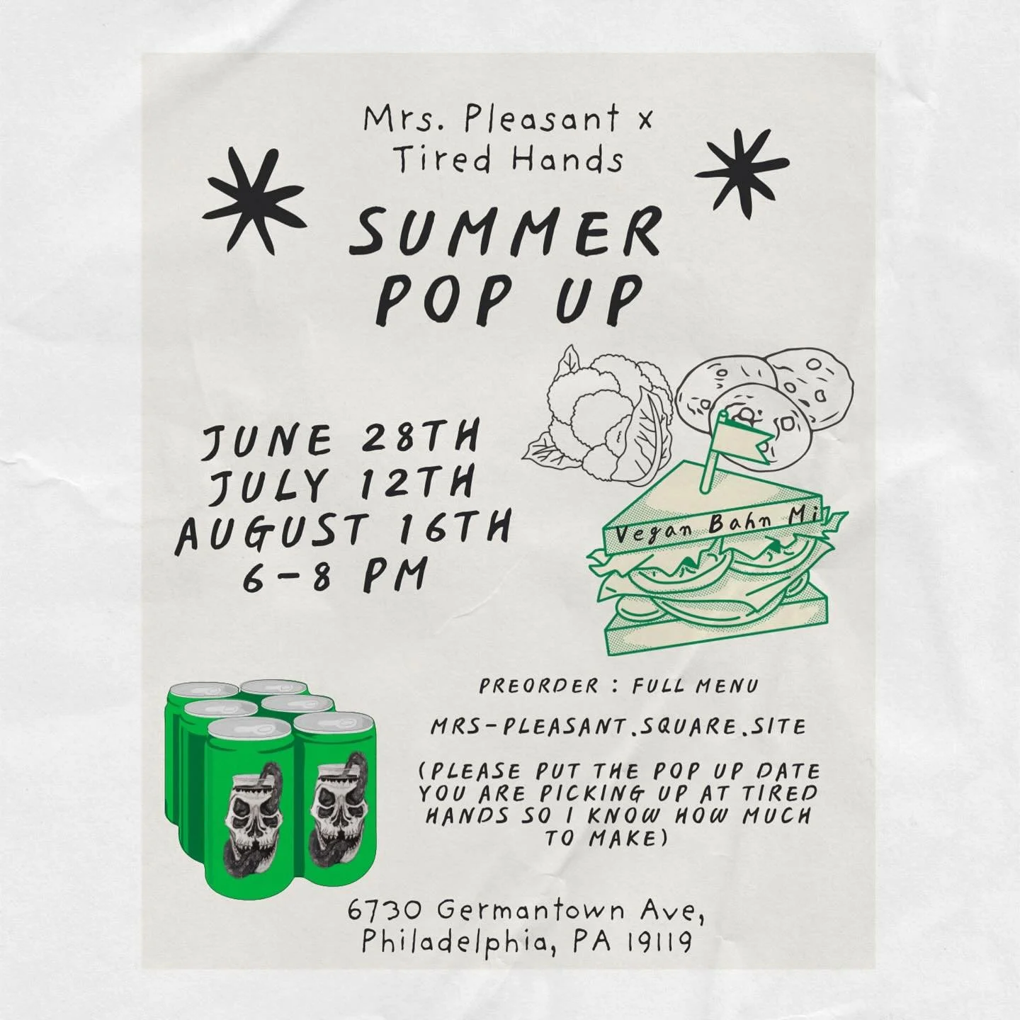 I’m excited to do a monthly pop up through the summer in my neighborhood @tiredhands_mt.airy. Pre order through the full menu at http://mrs-pleasant.square.site . The link is in my bio as well. When you go to your cart, there’s an edit bu