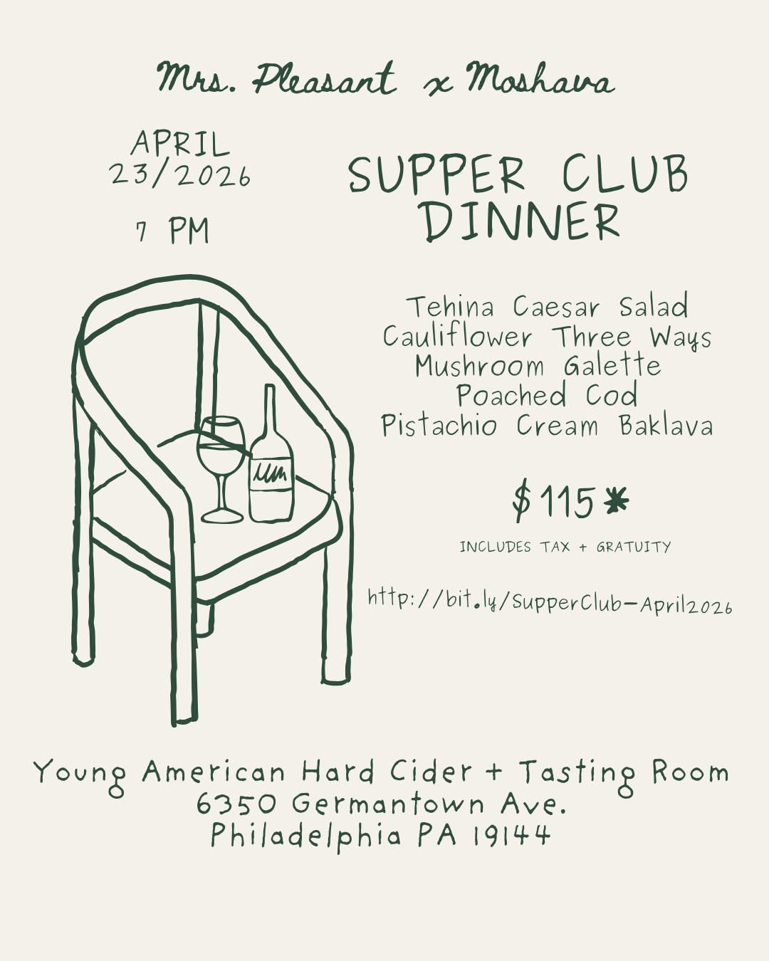 Mrs. Pleasant X Moshava Supper Club Dinner