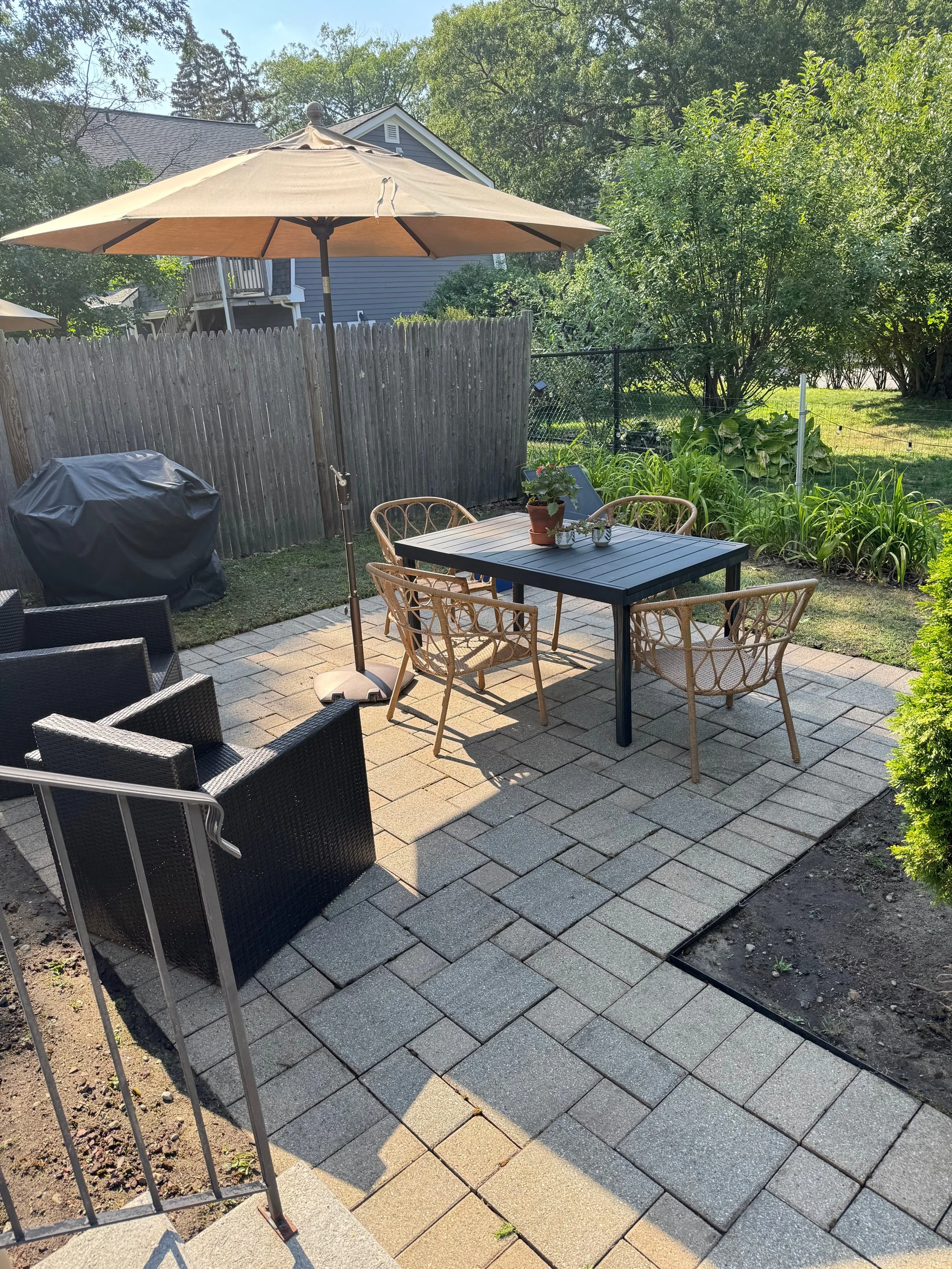 After: Patio after professional pressure washing in Newton, MA — restored to a clean, renewed outdoor space.