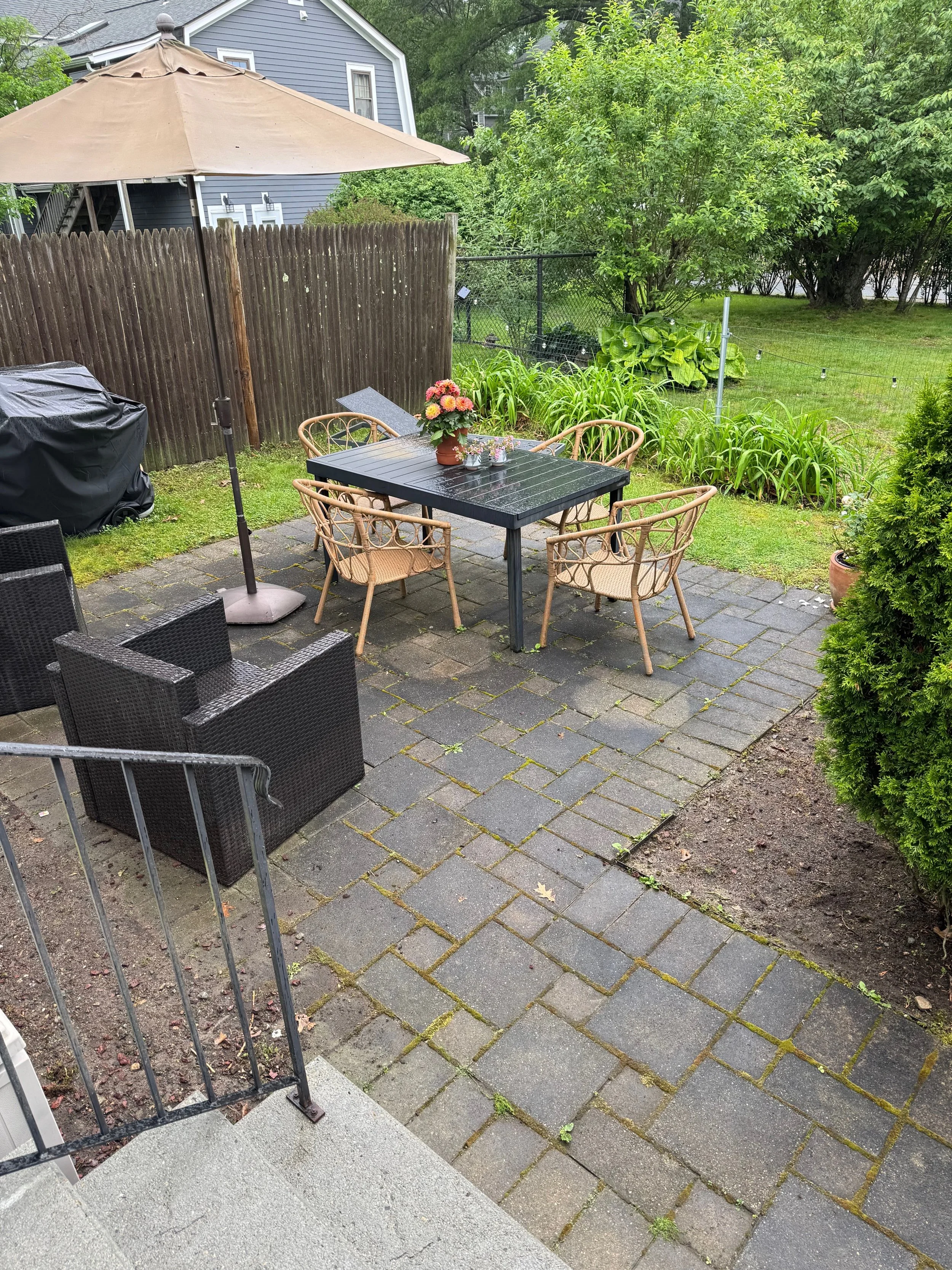 Before: Patio in Newton, MA with years of dirt, grime, and moss buildup.