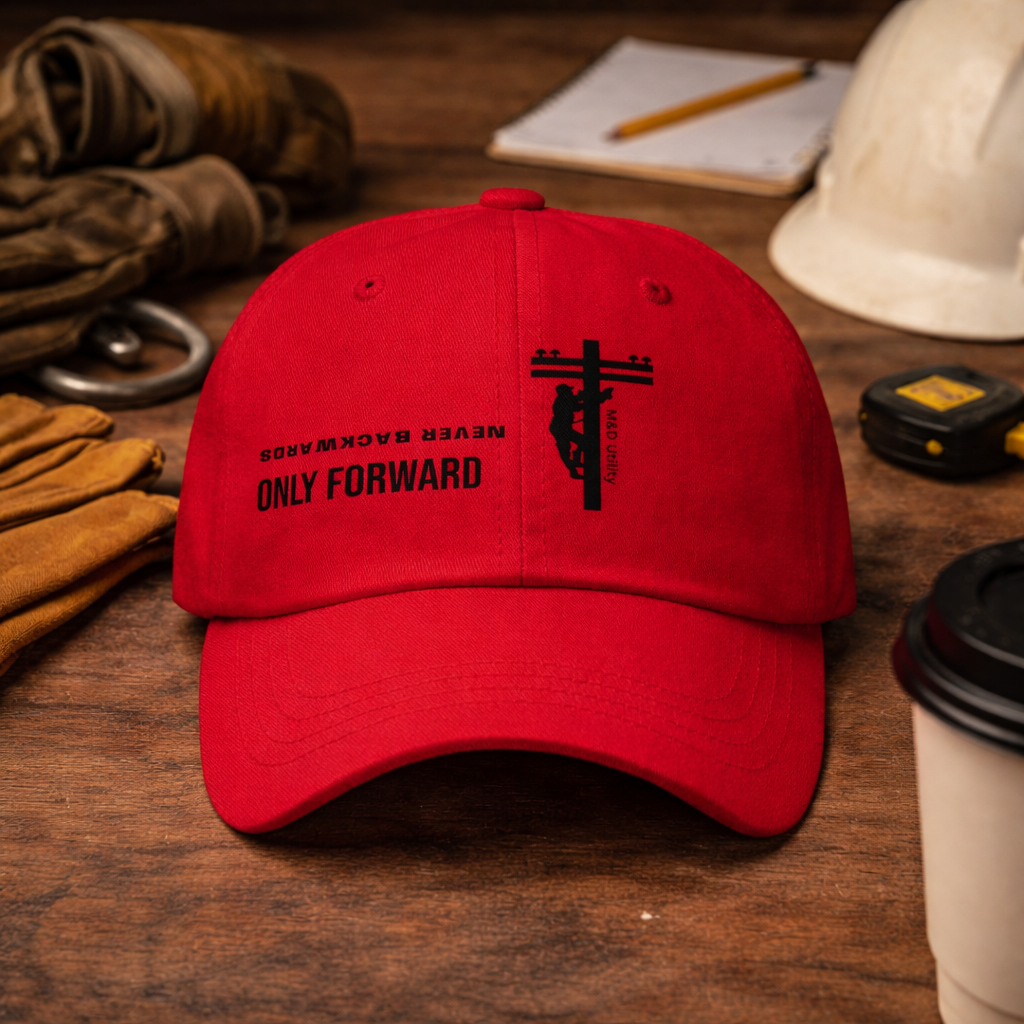 Only forward never backward hat (Cranberry desk).png