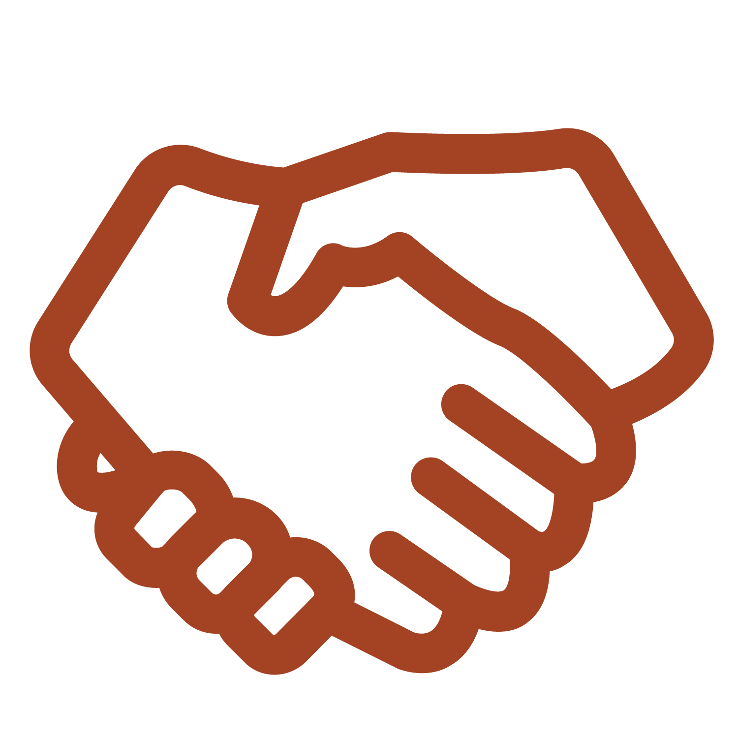 Outline of two hands shaking, symbolizing collaboration.