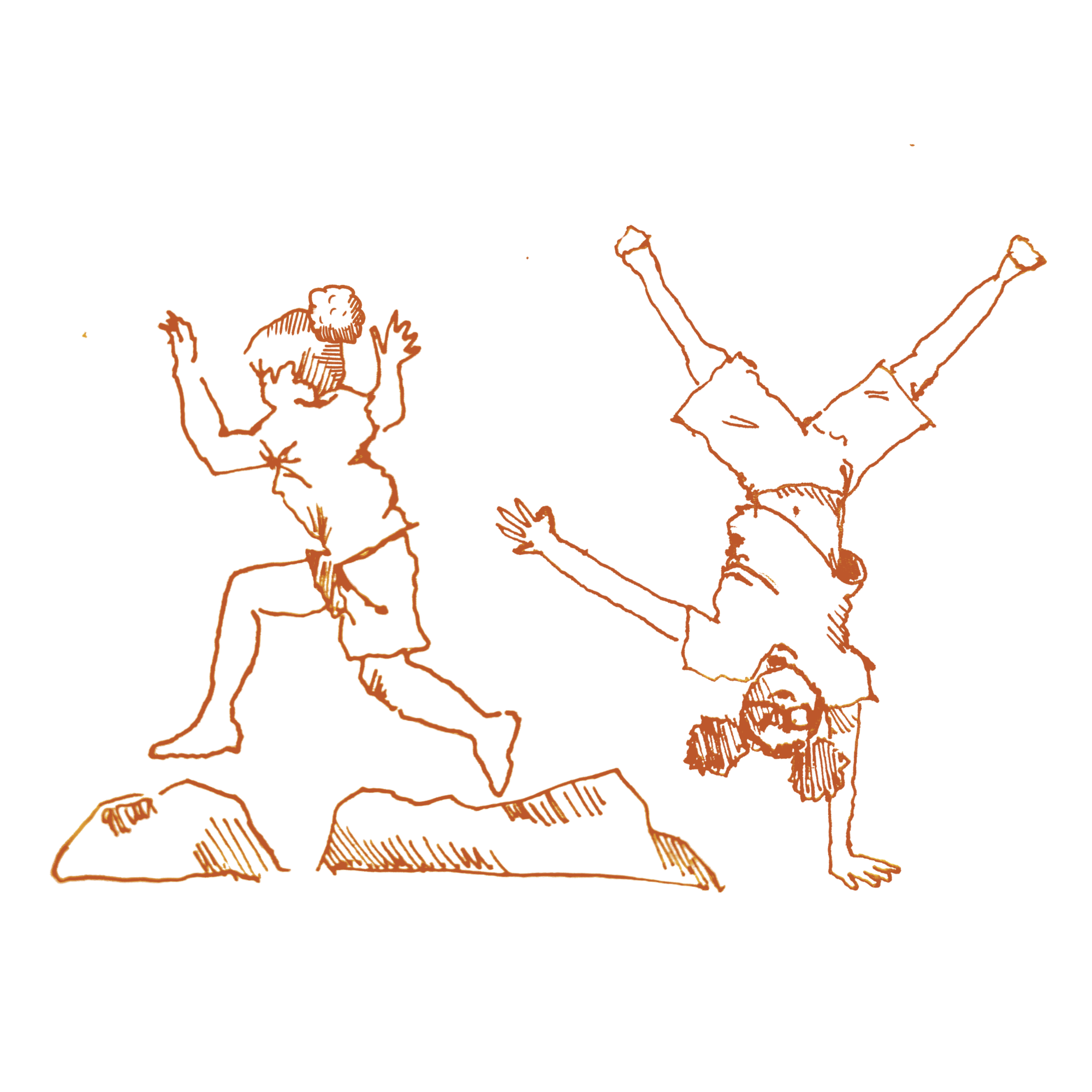 illustration of children playing and turning cartwheels outside