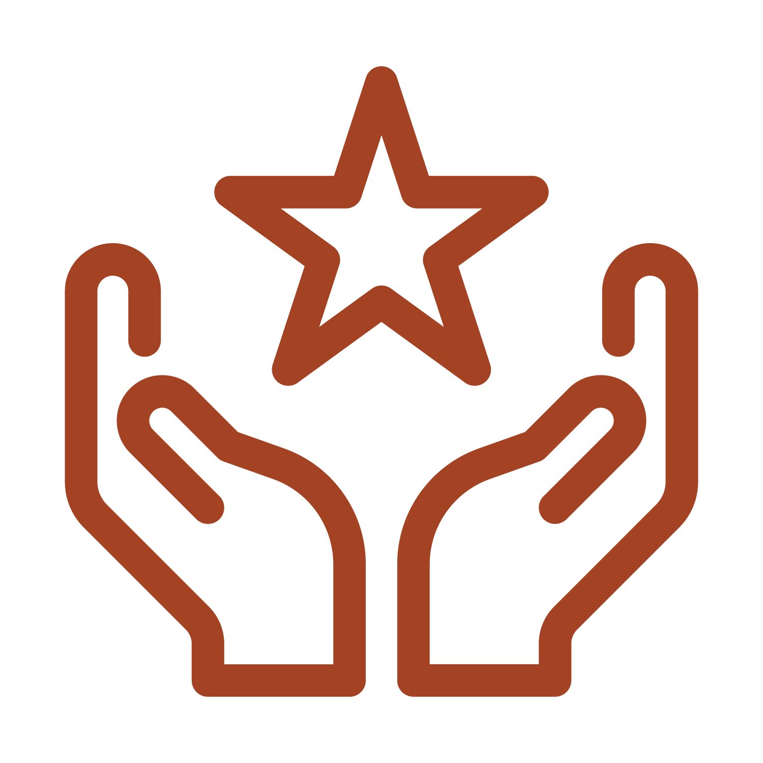 Outline illustration of two hands holding a star.