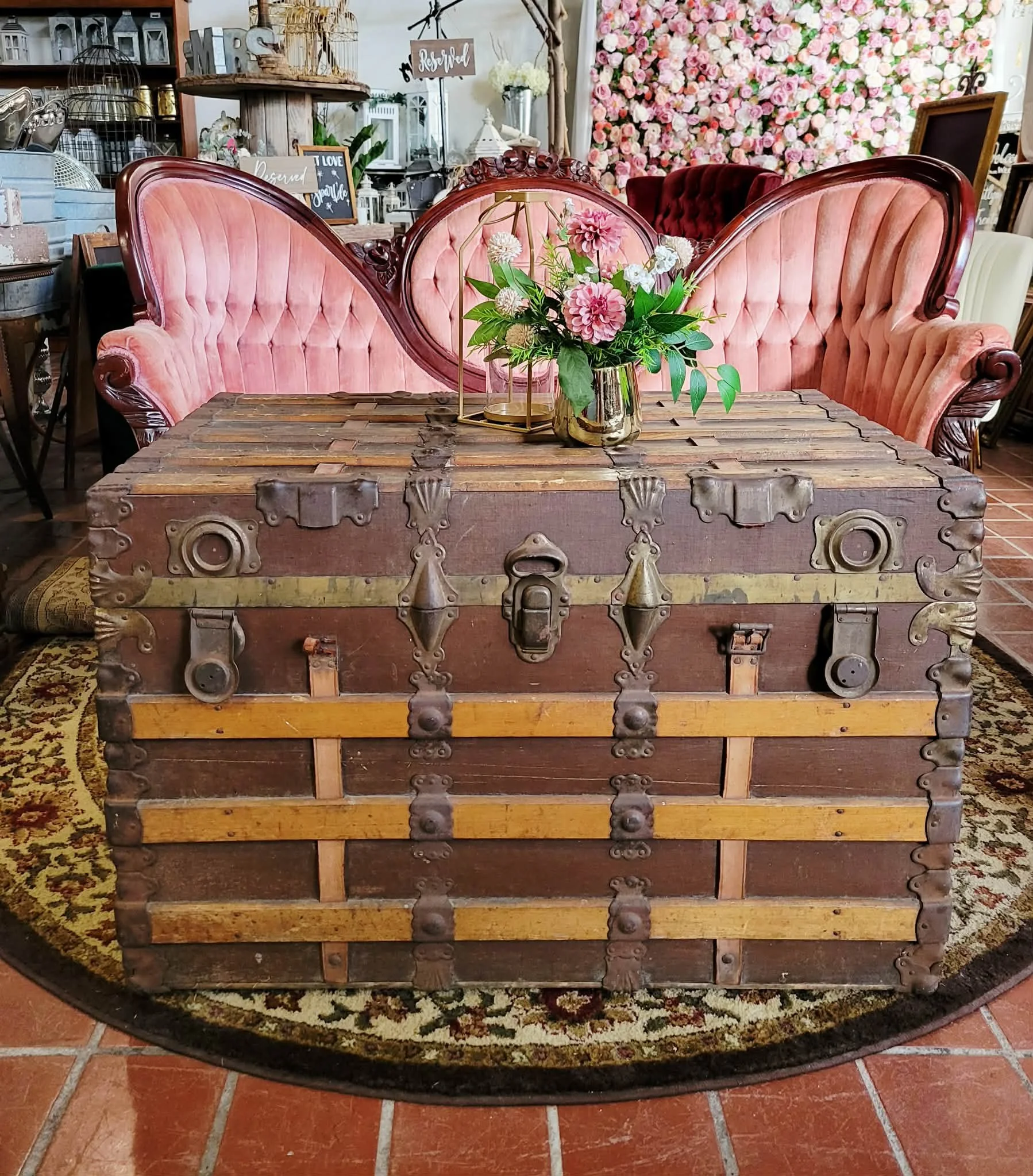 Brown Vintage Steamer  Trunk
