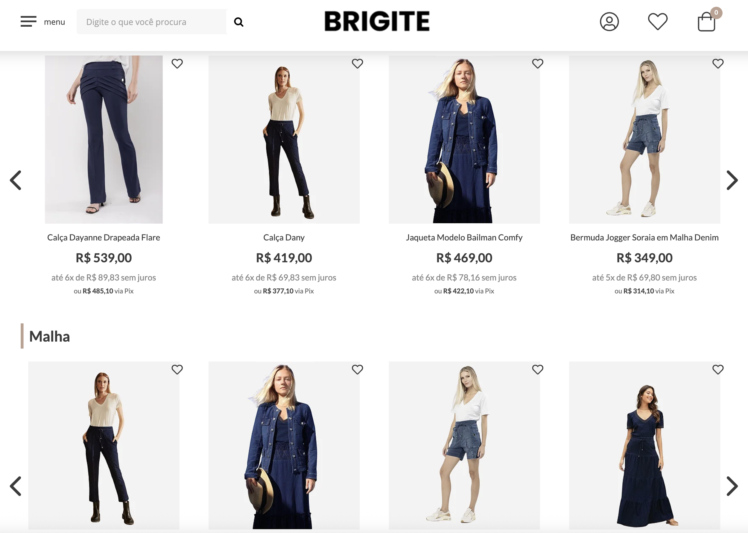 Brigite Store Interface