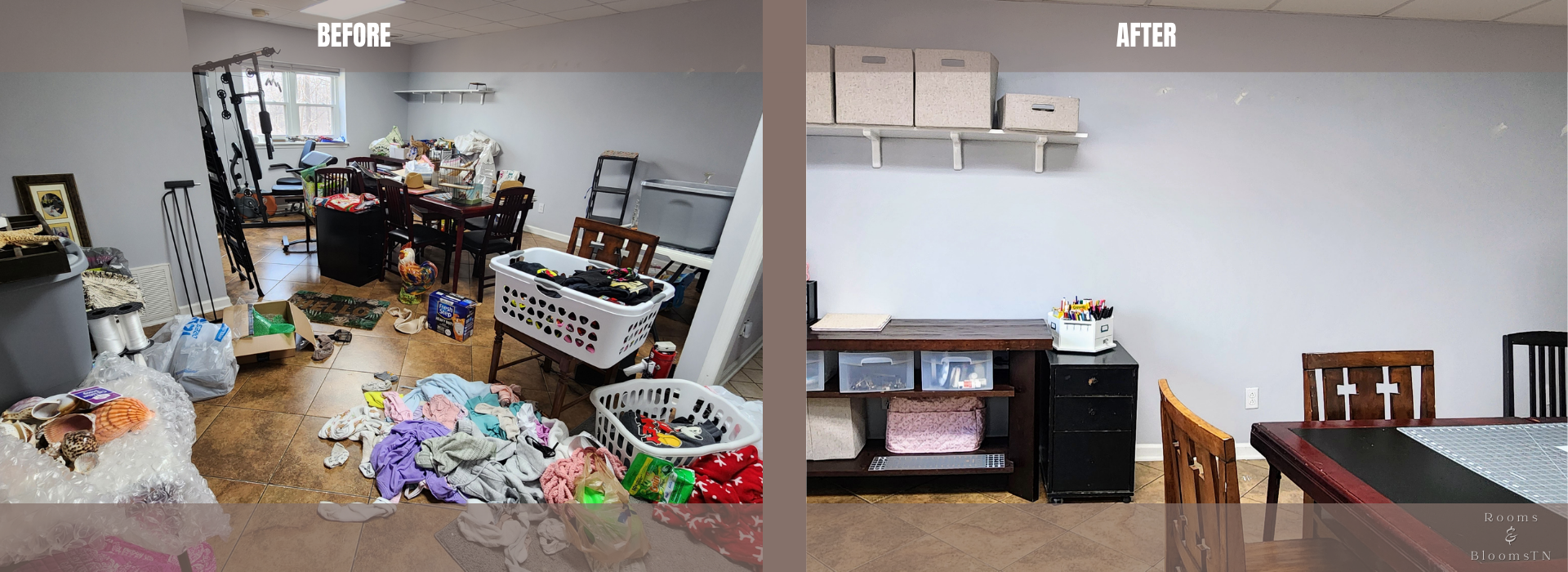 Before & After Cluttered Messy Basement Space