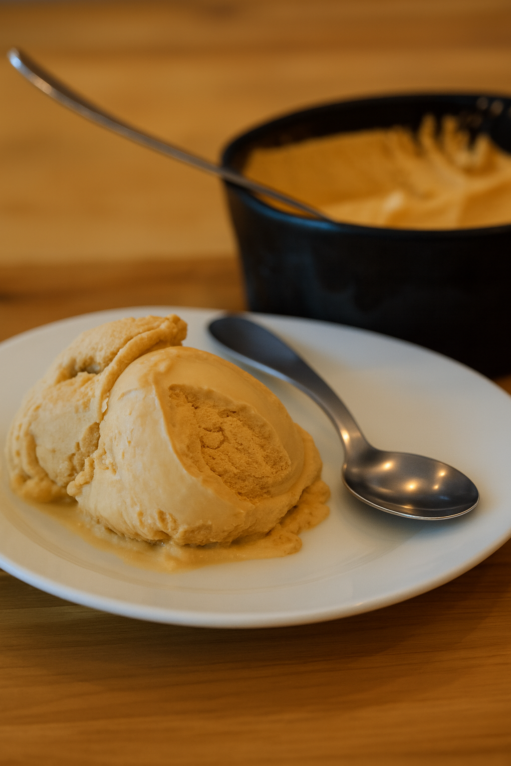 Coffee ice cream on a plate