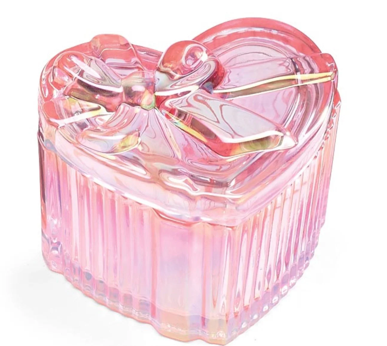 IRIDESCENT PINK HEART SHAPE GLASS DISH