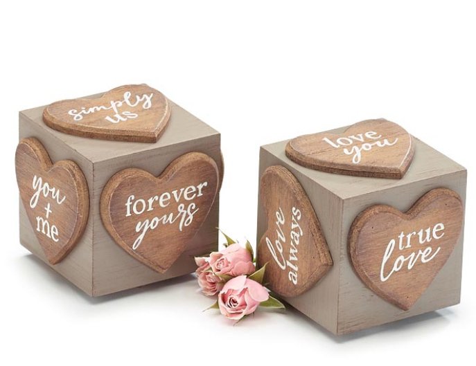 Burton and Burton GRAY/NATURAL WOOD HEART CUBE SITTER