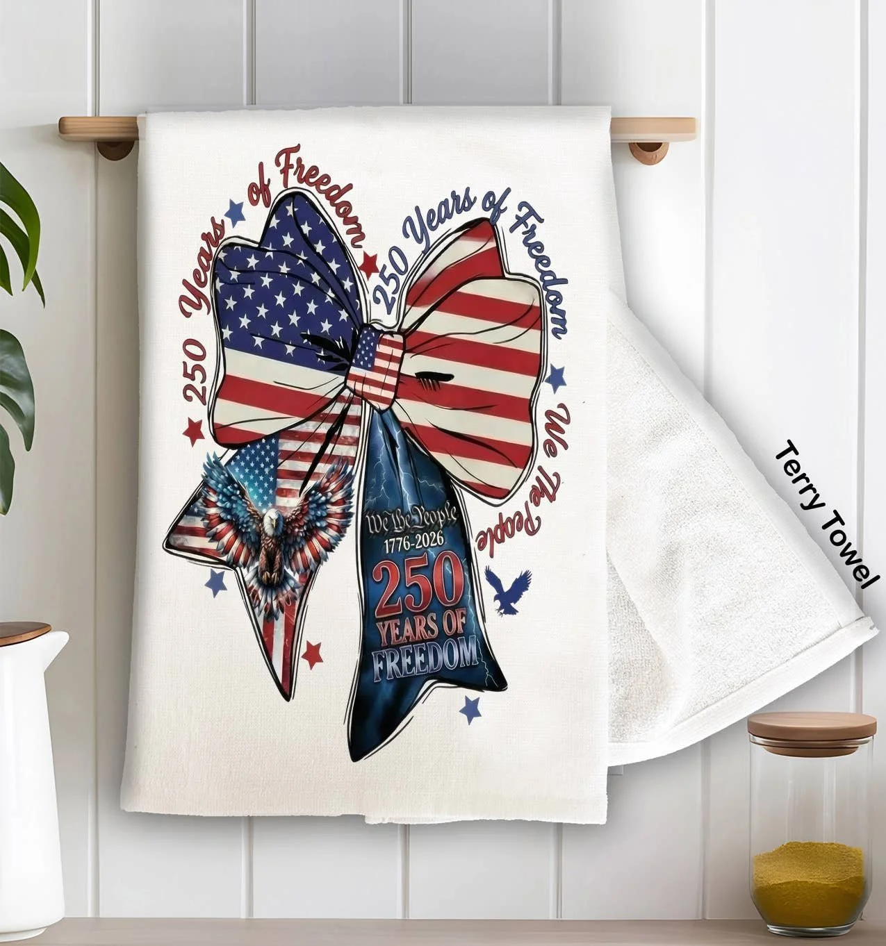 Patriotic Bow 250 Anniversary America Kitchen Terry Towel