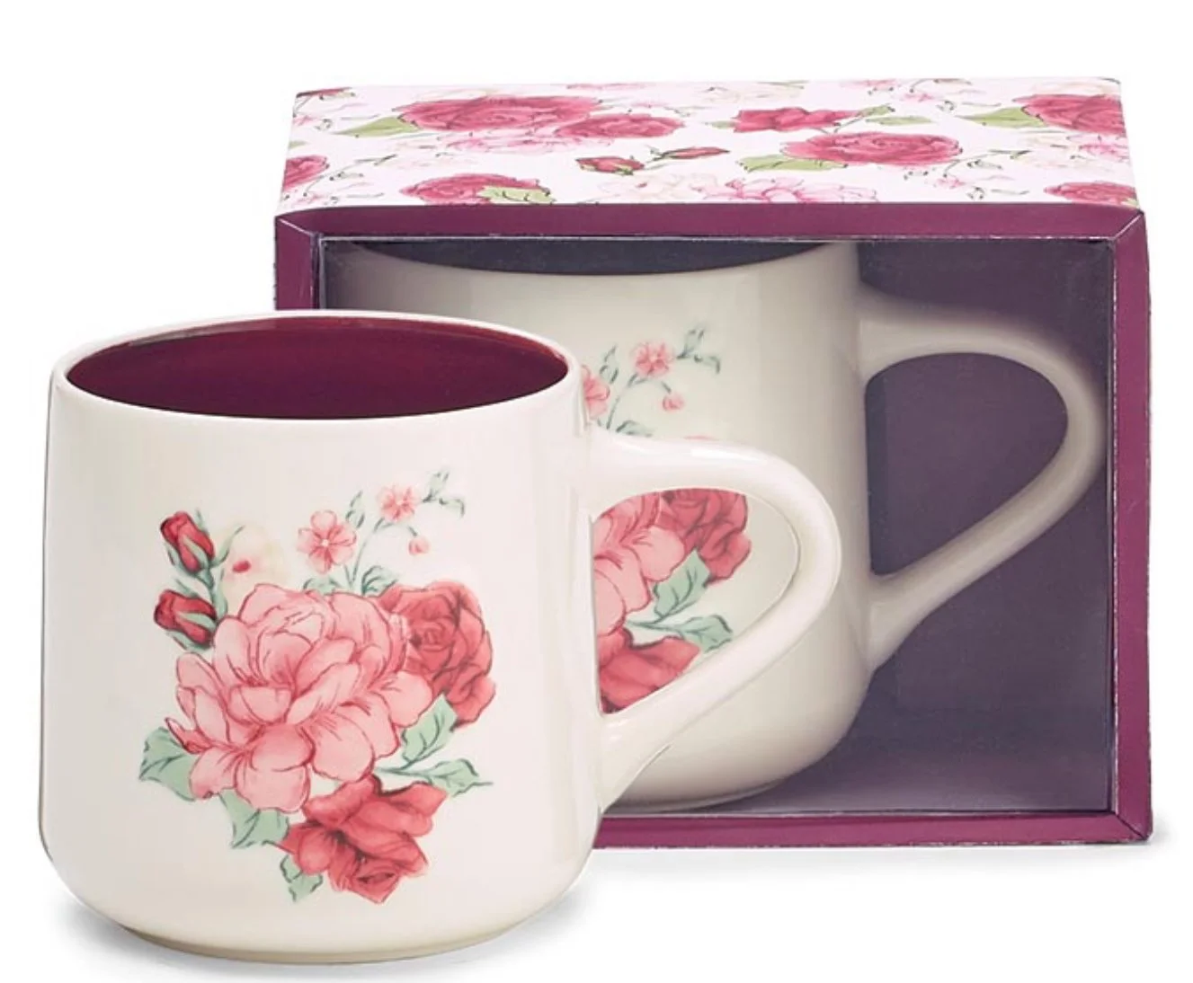 COTTAGE AMOUR ROSES PINK and MAUVE DECAL MUG