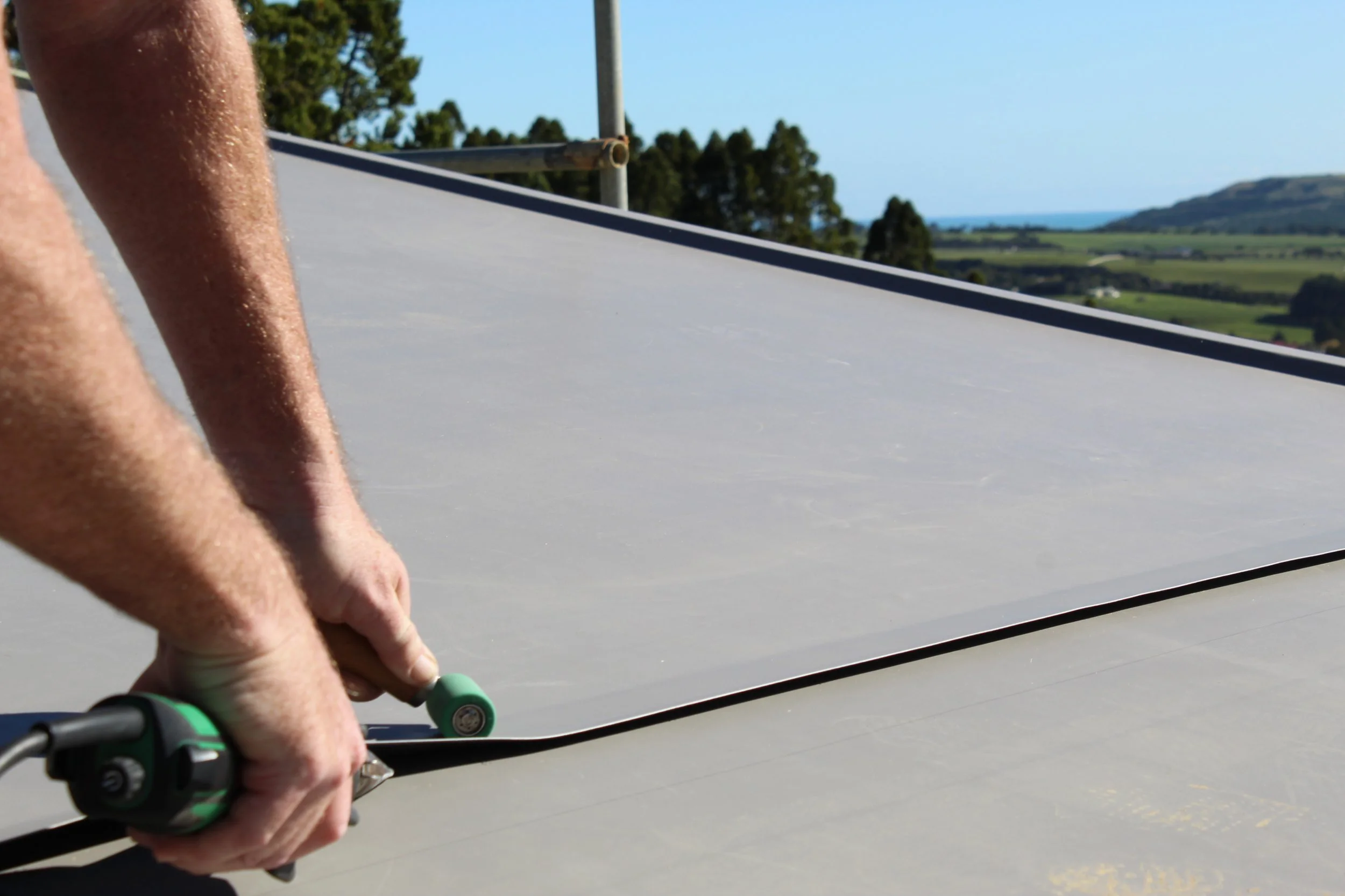 Close-up of TPO membrane welding detail, MPM Waterproofing Auckland