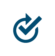 A blue checkmark inside a circle with an arrow wrapping around it.