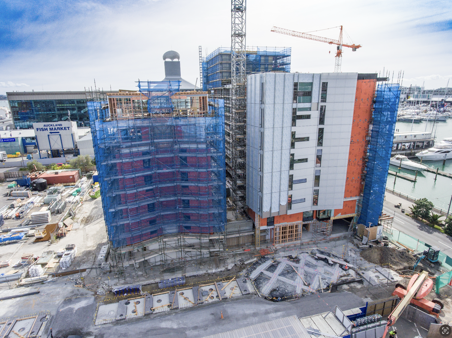 132 Halsey Street apartments under construction, Wynyard Quarter, Auckland, membrane roofing and membrane decking by MPM Waterproofing