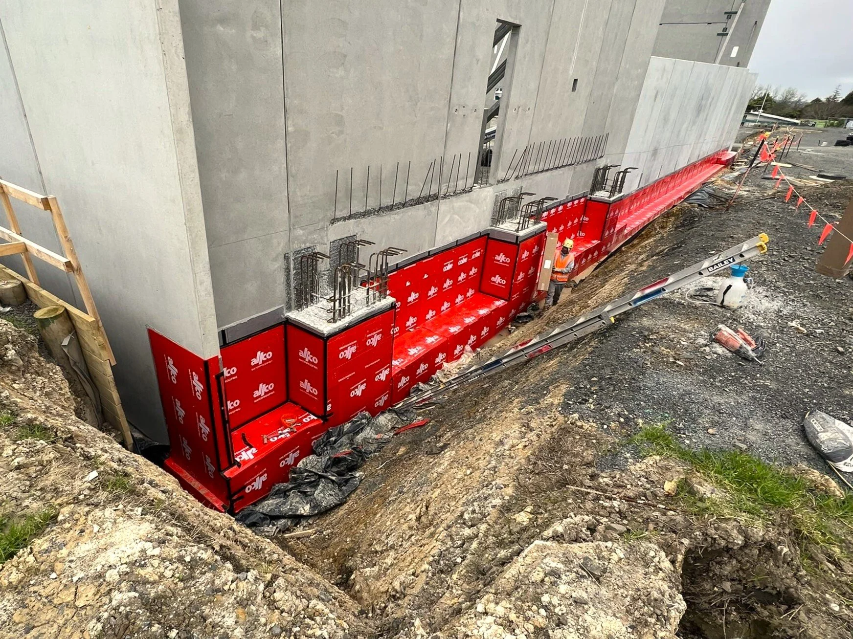 Allco Swelltite below ground tanking installation on commercial warehousing project, Hobsonville, Auckland