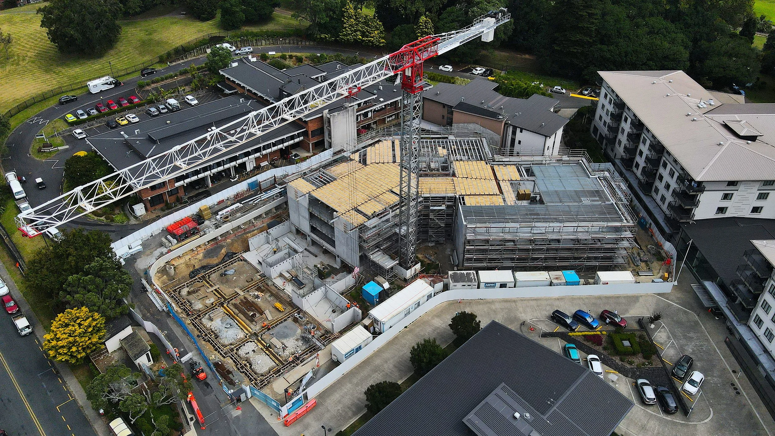 Aerial view of large Auckland commercial development waterproofed by MPM Waterproofing Group