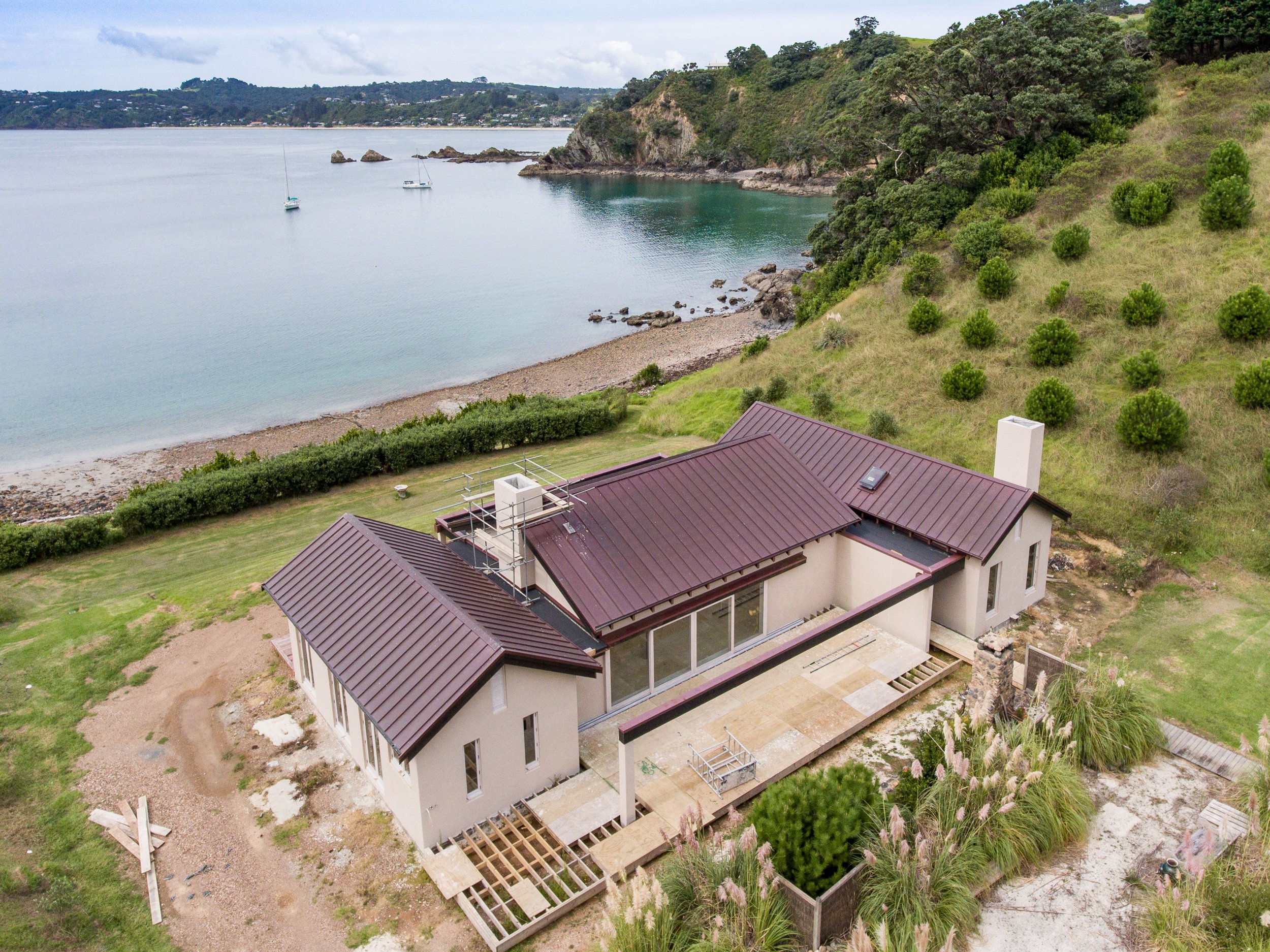 Completed residential home at Oropoto Bay, Waiheke Island, below ground tanking by MPM Waterproofing