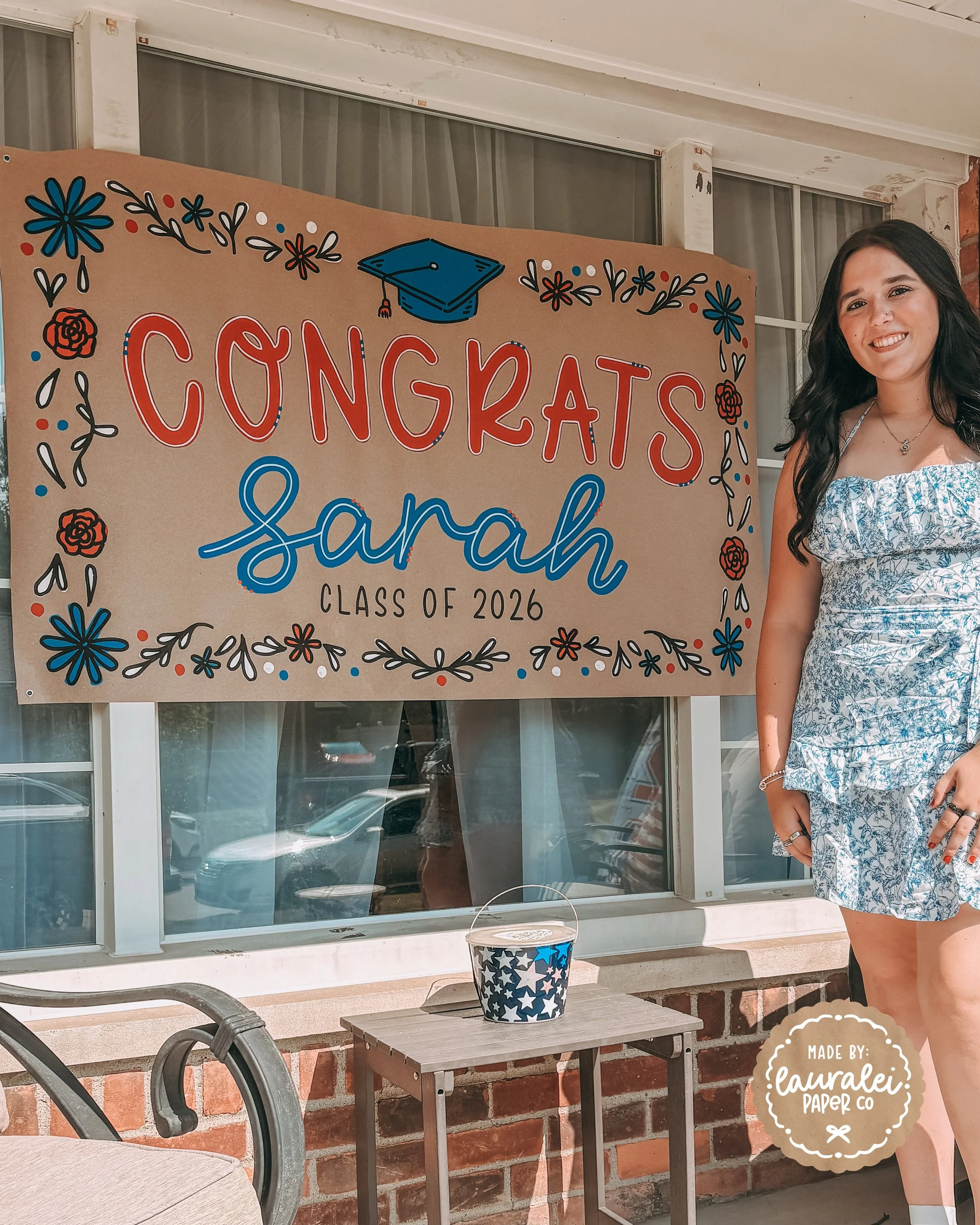 I have been SO busy painting this month I keep neglecting to share any finished banners! 😱 So here&rsquo;s a quick post to say CONGRATS SARAH and your party was wonderful! ❤️🤍💙
