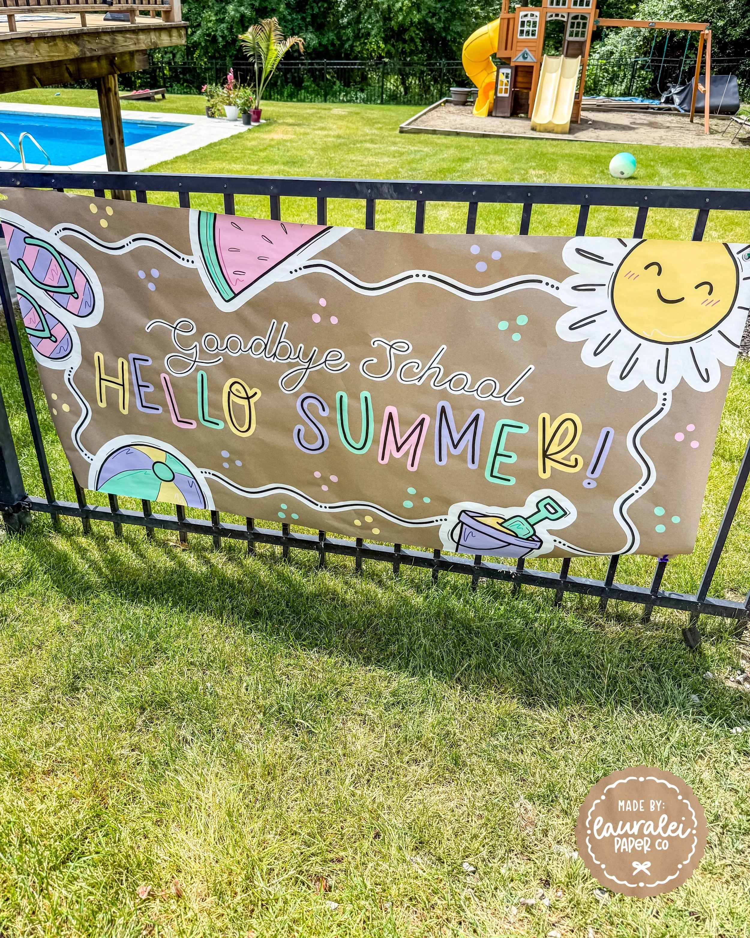 It was a PERFECT day to kick off the start of summer at the pool! ☀️💦 And the perfect banner to go with 😉 Happy last day of school!
