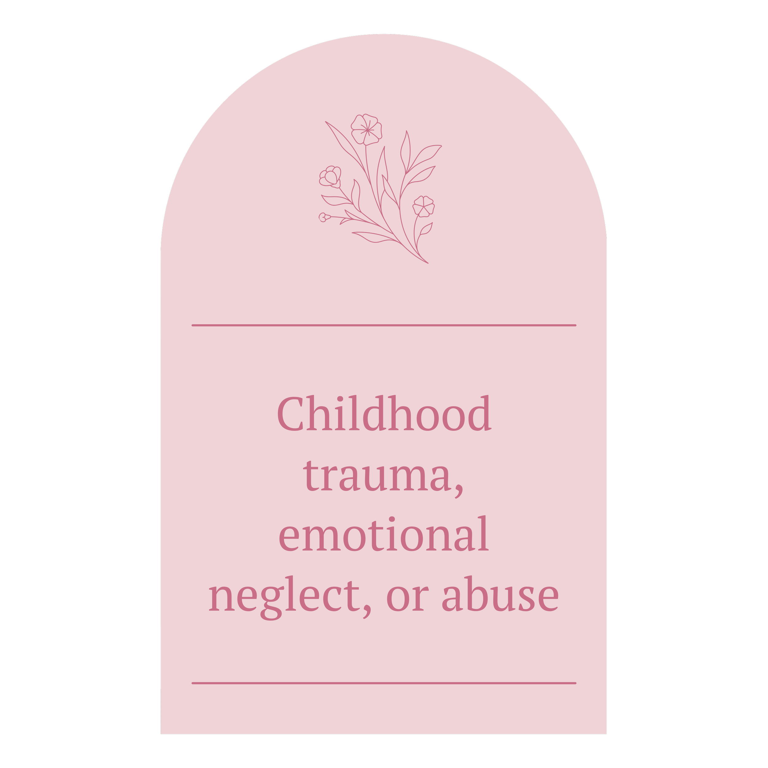 Pink background with a floral illustration at the top and the text 'Childhood trauma, emotional neglect, or abuse' in the center.