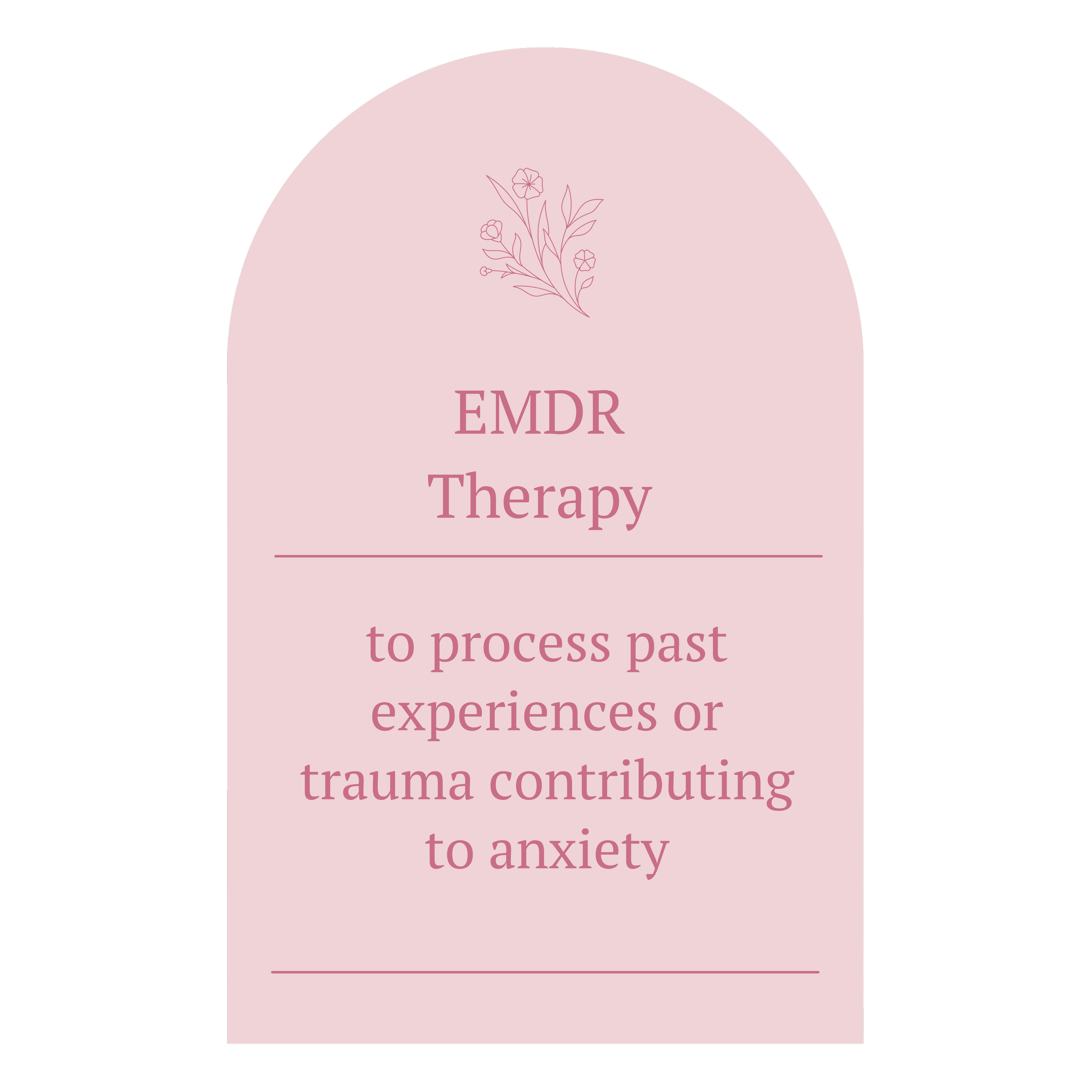 A pink poster with a floral illustration at the top, titled 'EMDR Therapy' and the description 'to process past experiences or trauma contributing to anxiety'.