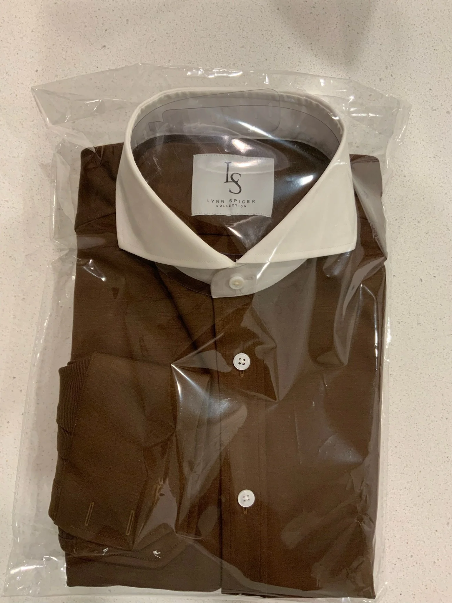 Brown Band Collar Dress Shirt