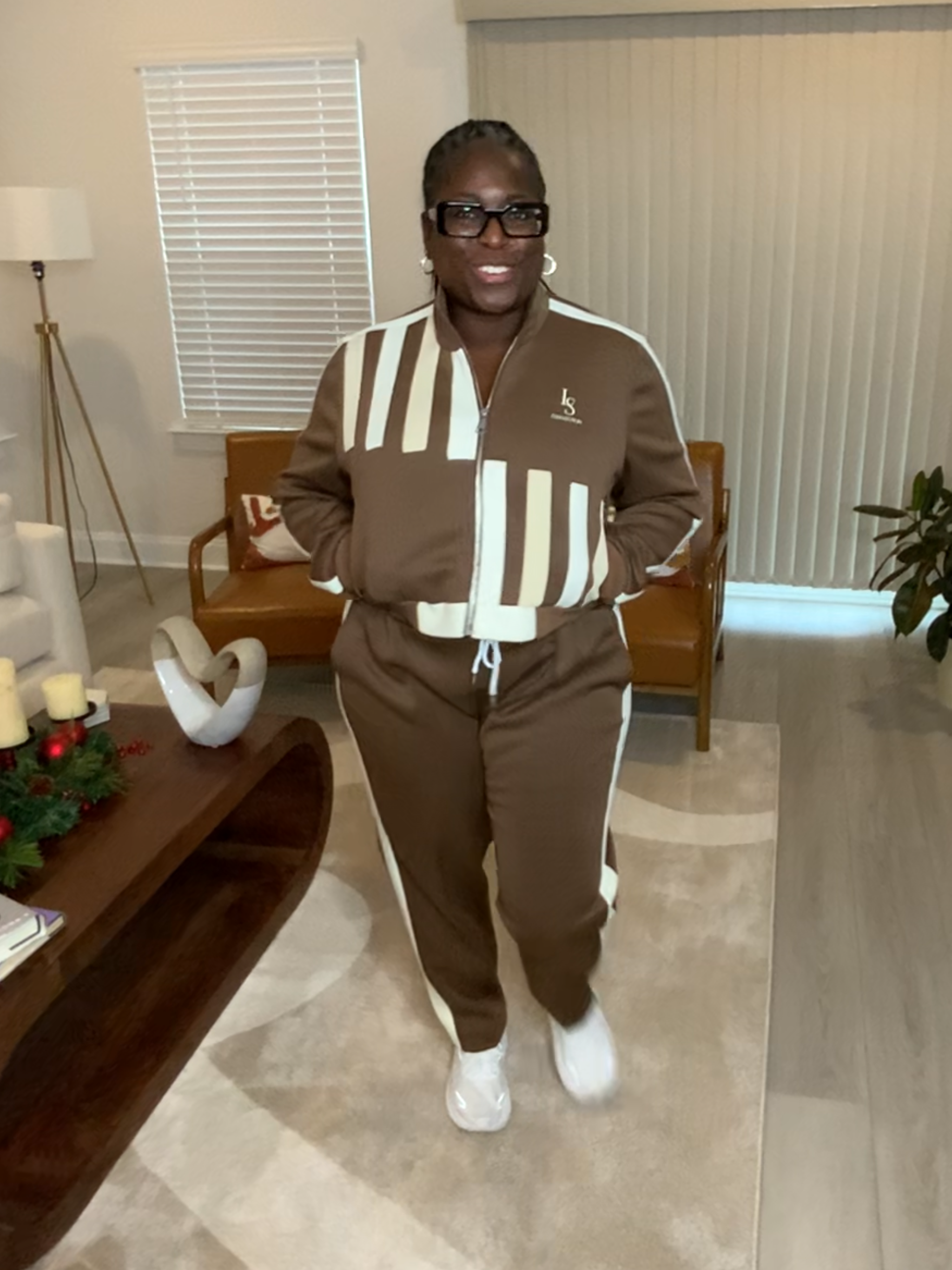 Women's Brown Half Striped Jogging Suit