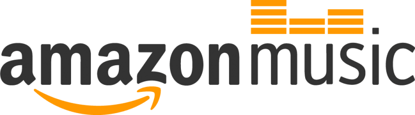 Amazon Music logo with black text and orange graphic elements.