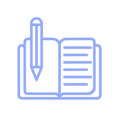 Icon of an open notebook with a pencil on the left side.