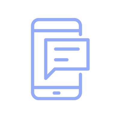 Icon of a smartphone with a speech bubble indicating messaging or chat.