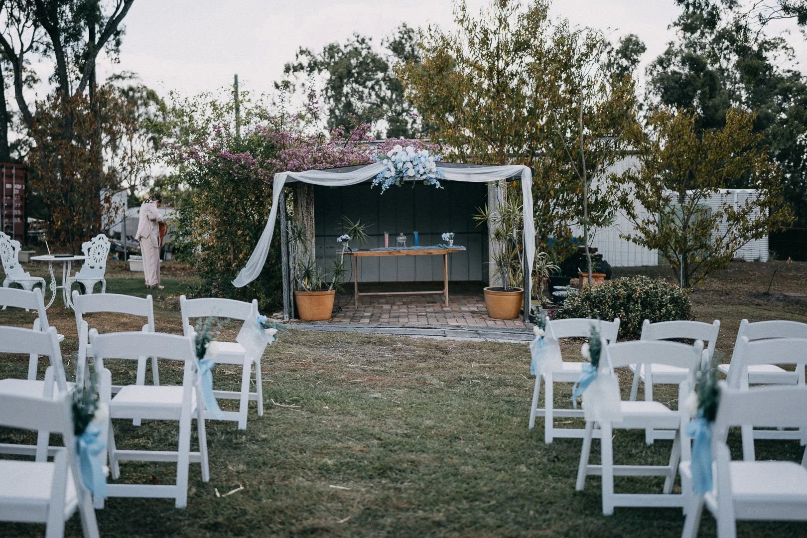 Country wedding arbour and chairs at private property in Laidley