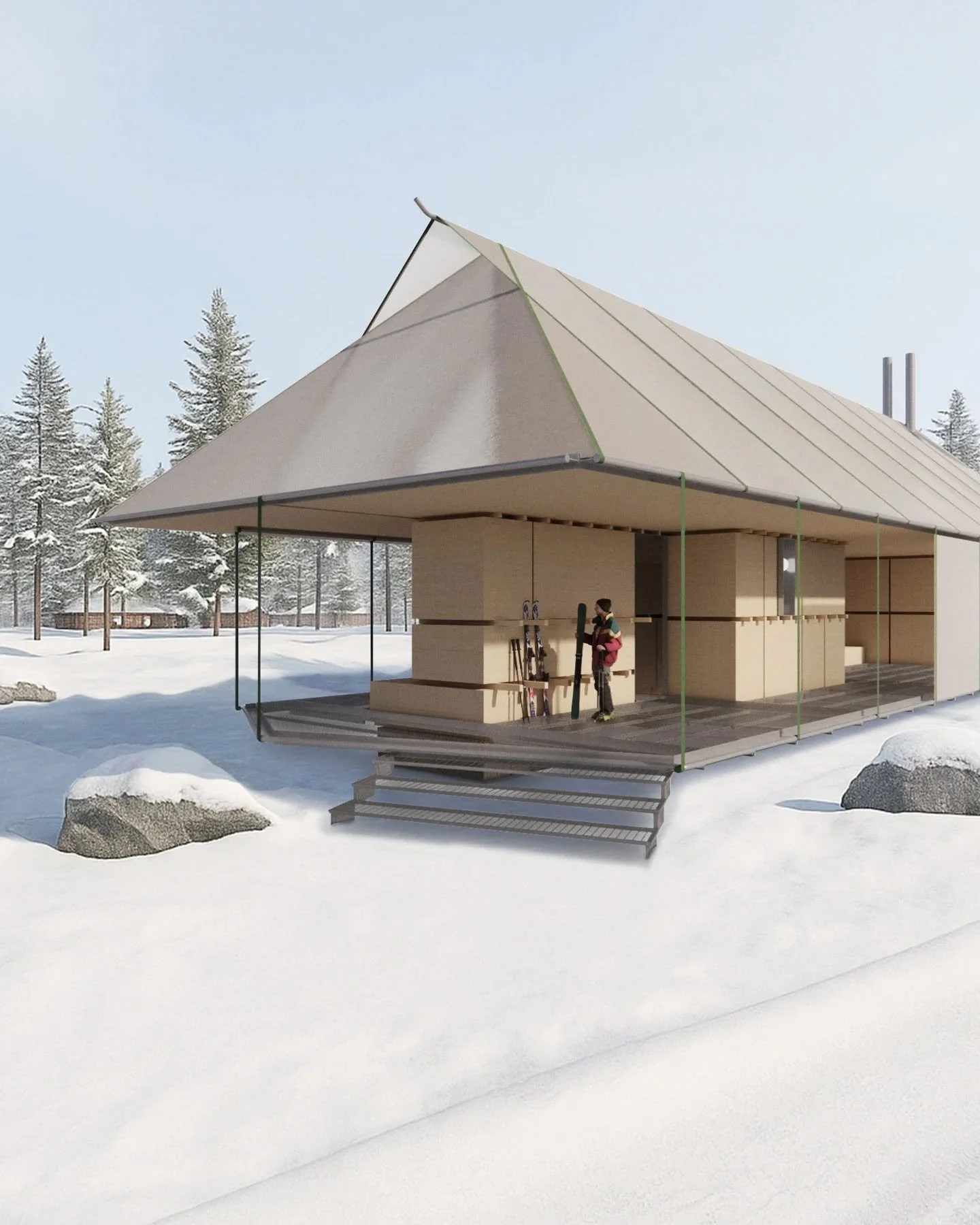 A common method of creating mass timber panels in the US is through gluing layers of wood together to produce a product called Cross Laminated Timber (CLT). Other methods exist though, and they require no glue and less expensive machinery, which make