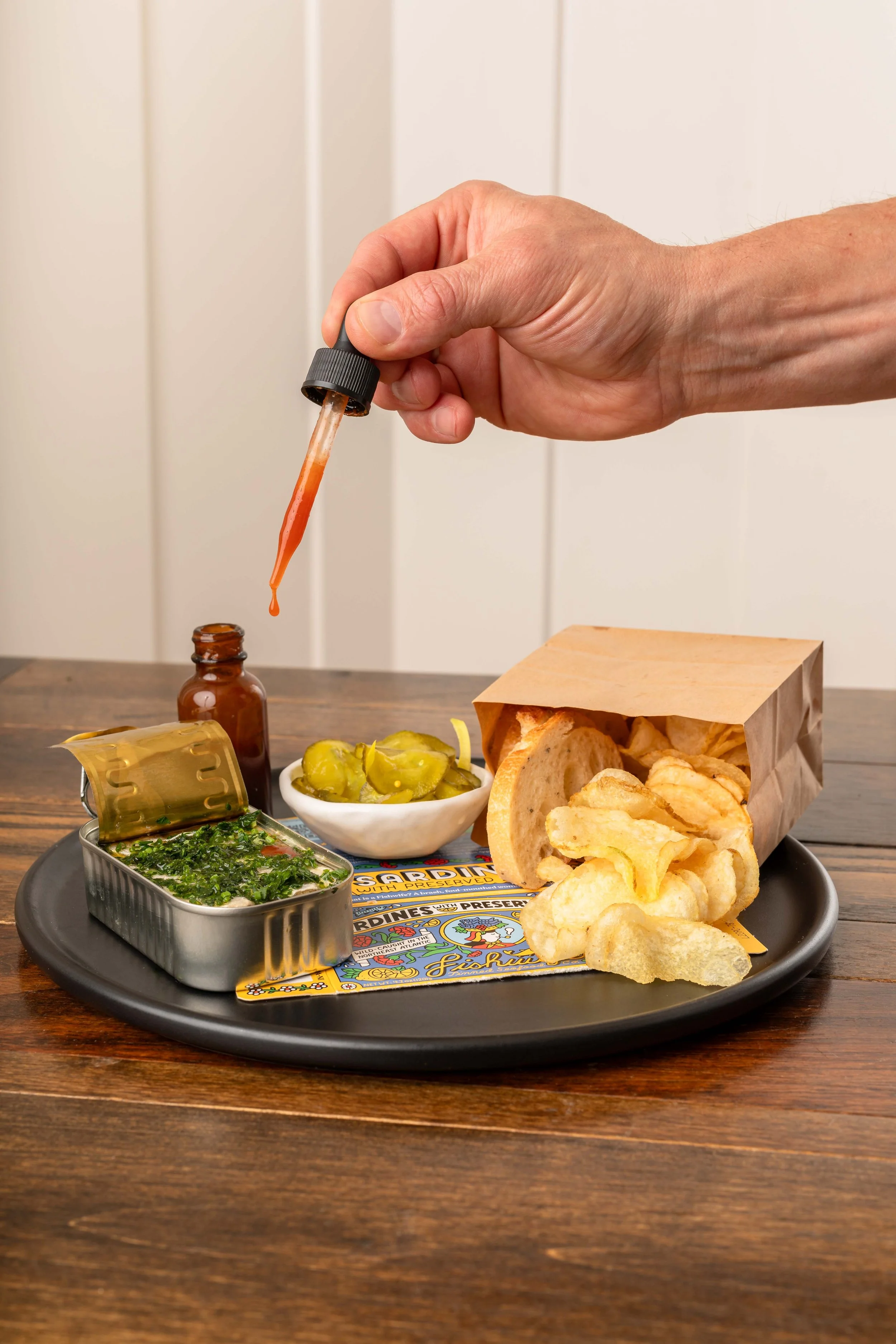 Tandy's signature tinned fish appetizer at dinner.