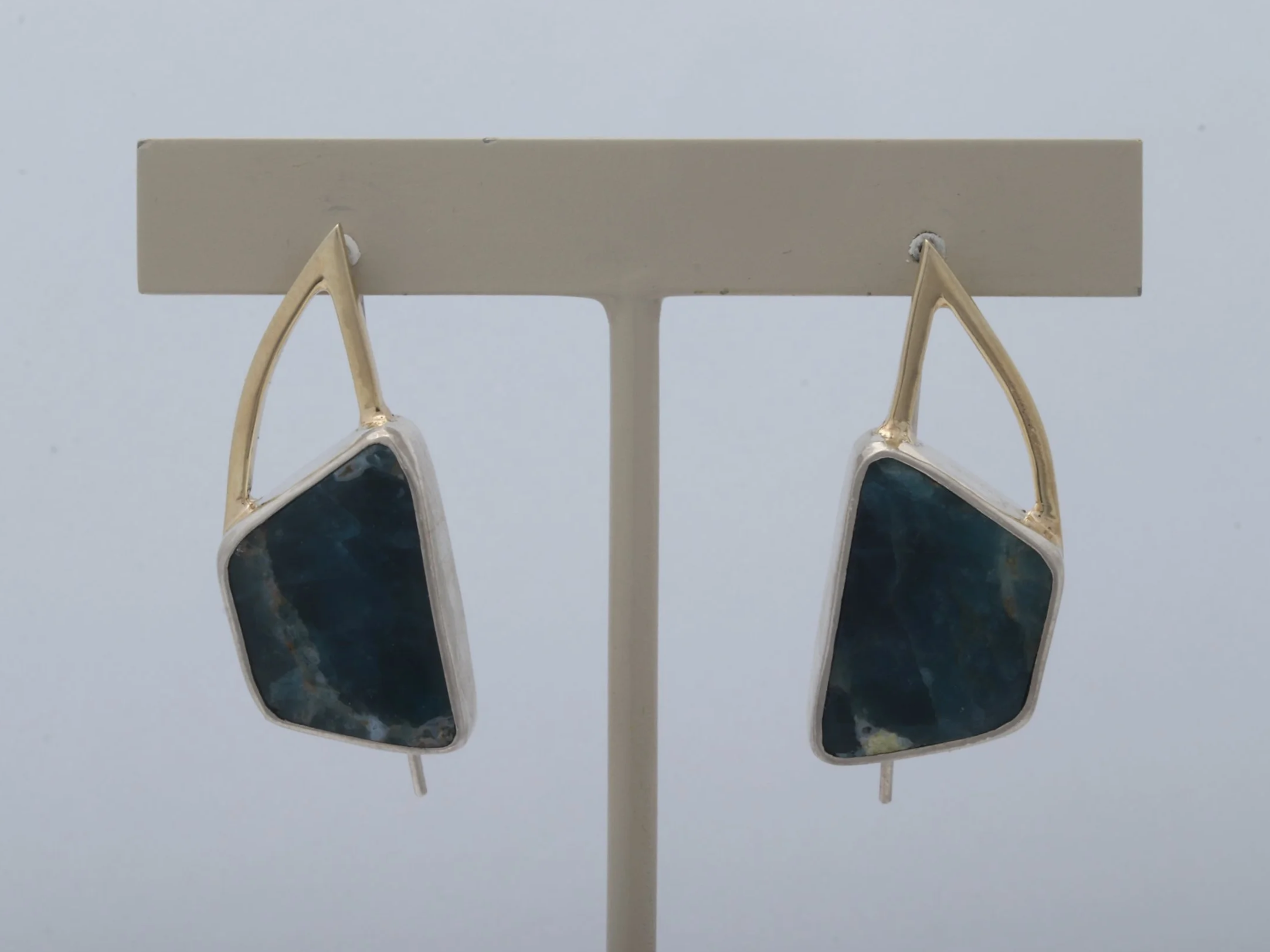 "Swallowtail" french hook earrings. !4k gold, sterling silver, apatite