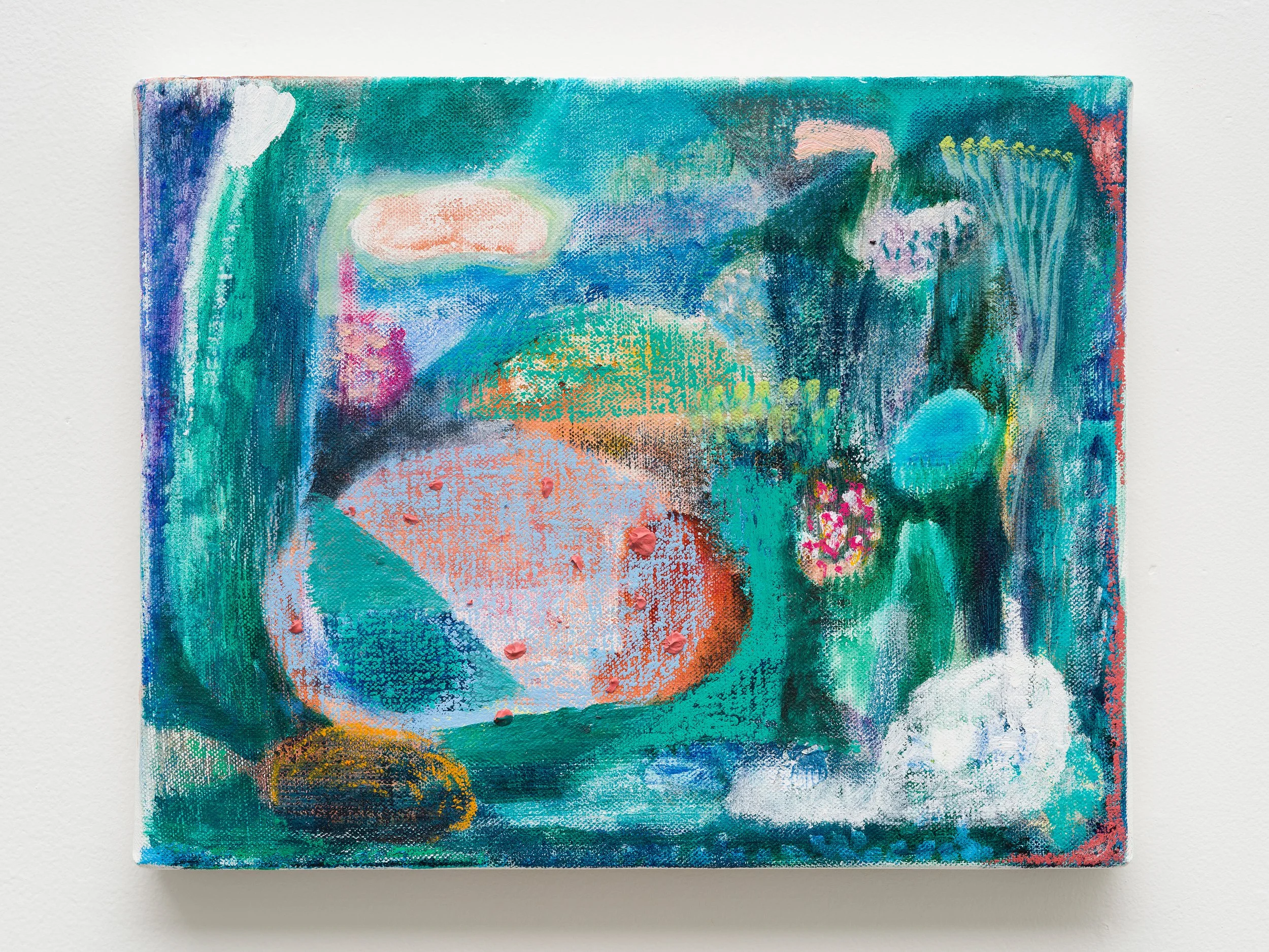 Small Lake #3, 2022, H22 x W27.3 cm, Acrylic, Oil, Oil pastel on canvas